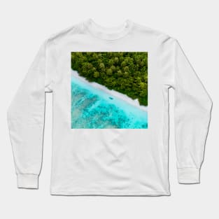 Blue Ocean Waves And Yellow Sand Long Sleeve T-Shirt